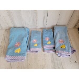 Easter blue baby chick hand towel set spring vintage bathroom home decor